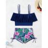 imageSOLY HUX Tankini Swimsuits for Women Cold Shoulder Ruffle Tops and Floral Print Shorts Bathing Suits Two Piece SwimsuitDark Blue Tropical