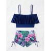 imageSOLY HUX Tankini Swimsuits for Women Cold Shoulder Ruffle Tops and Floral Print Shorts Bathing Suits Two Piece SwimsuitDark Blue Tropical