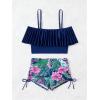 imageSOLY HUX Tankini Swimsuits for Women Cold Shoulder Ruffle Tops and Floral Print Shorts Bathing Suits Two Piece SwimsuitDark Blue Tropical