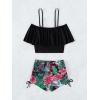 imageSOLY HUX Tankini Swimsuits for Women Cold Shoulder Ruffle Tops and Floral Print Shorts Bathing Suits Two Piece SwimsuitMulticoloured Tropical