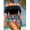 imageSOLY HUX Tankini Swimsuits for Women Cold Shoulder Ruffle Tops and Floral Print Shorts Bathing Suits Two Piece SwimsuitMulticoloured Tropical
