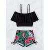 imageSOLY HUX Tankini Swimsuits for Women Cold Shoulder Ruffle Tops and Floral Print Shorts Bathing Suits Two Piece SwimsuitMulticoloured Tropical