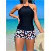 imageSOLY HUX Tankini Swimsuits for Women Floral Print Bathing Suit Drawstring Halter Tops and Shorts Two Piece SwimsuitBlack Floral
