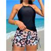 imageSOLY HUX Tankini Swimsuits for Women Floral Print Bathing Suit Drawstring Halter Tops and Shorts Two Piece SwimsuitBlack Floral