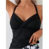 imageSOLY HUX Tankini Swimsuits for Women Ruched Swim Tops and Tropical Print Drawstring Shorts Two Piece Bathing SuitBlack Tropical