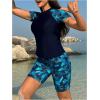 imageSOLY HUX Tankini Swimsuits for Women Tropical Print Short Sleeve Rash Guard Swim Shirt with Shorts Two Piece Bathing SuitMulticoloured Tropical