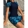 imageSOLY HUX Tankini Swimsuits for Women Tropical Print Short Sleeve Rash Guard Swim Shirt with Shorts Two Piece Bathing SuitMulticoloured Tropical