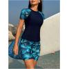 imageSOLY HUX Tankini Swimsuits for Women Tropical Print Short Sleeve Rash Guard Swim Shirt with Shorts Two Piece Bathing SuitMulticoloured Tropical