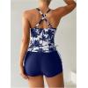 imageSOLY HUX Tankini Swimsuits for Women Tropical Print Swimsuit Drawstring Tops and Shorts Two Piece Bathing SuitRoyal Blue Tropical