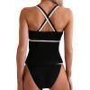 imageSOLY HUX Tankini Swimsuits for Women Two Piece Color Block Spaghetti Strap Bikini Bathing SuitsBlack and White