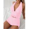 imageSOLY HUX Womens Halter Neck Tankini Set Deep V Swimsuit Beach Shorts Bathing Suit SetPink