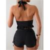 imageSOLY HUX Womens Halter Neck Tankini Set Deep V Swimsuit Beach Shorts Bathing Suit SetPlain Black