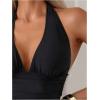 imageSOLY HUX Womens Halter Neck Tankini Set Deep V Swimsuit Beach Shorts Bathing Suit SetPlain Black