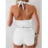 imageSOLY HUX Womens Halter Neck Tankini Set Deep V Swimsuit Beach Shorts Bathing Suit SetPlain White