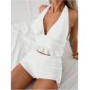 imageSOLY HUX Womens Halter Neck Tankini Set Deep V Swimsuit Beach Shorts Bathing Suit SetPlain White