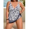 imageSOLY HUX Womens Plus Size Boho Swimsuits Floral Print V Neck Swimdress with Bottom Tankini Sets Vacation ClothesBlue and White