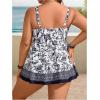 imageSOLY HUX Womens Plus Size Boho Swimsuits Floral Print V Neck Swimdress with Bottom Tankini Sets Vacation ClothesBlue and White