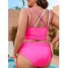 imageSOLY HUX Womens Plus Size Color Block Swimsuit V Neck Wrap Ruched High Waisted Bikini Sets Two Piece Bathing SuitsHotpink Colorblock