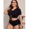 imageSOLY HUX Womens Plus Size Short Sleeve Tie Knot Front High Waisted Tankini Swimsuits Bathing SuitsBlack