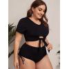 imageSOLY HUX Womens Plus Size Short Sleeve Tie Knot Front High Waisted Tankini Swimsuits Bathing SuitsBlack