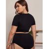 imageSOLY HUX Womens Plus Size Short Sleeve Tie Knot Front High Waisted Tankini Swimsuits Bathing SuitsBlack