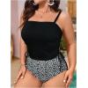 imageSOLY HUX Womens Plus Size Swimsuit Floral Print Drawstring Side Bikini Tankini Two Piece Bathing SuitBlack Floral
