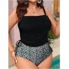 imageSOLY HUX Womens Plus Size Swimsuit Floral Print Drawstring Side Bikini Tankini Two Piece Bathing SuitBlack Floral