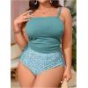 imageSOLY HUX Womens Plus Size Swimsuit Floral Print Drawstring Side Bikini Tankini Two Piece Bathing SuitBlue Ditsy Floral