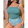 imageSOLY HUX Womens Plus Size Swimsuit Floral Print Drawstring Side Bikini Tankini Two Piece Bathing SuitBlue Ditsy Floral