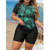 imageSOLY HUX Womens Plus Size Tankini Swimsuits Tropical Rash Guard Short Sleeve Swim Shirt with Shorts Two Piece Bathing SuitBlack Leaf