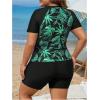 imageSOLY HUX Womens Plus Size Tankini Swimsuits Tropical Rash Guard Short Sleeve Swim Shirt with Shorts Two Piece Bathing SuitBlack Leaf