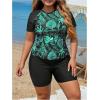 imageSOLY HUX Womens Plus Size Tankini Swimsuits Tropical Rash Guard Short Sleeve Swim Shirt with Shorts Two Piece Bathing SuitBlack Leaf
