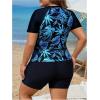 imageSOLY HUX Womens Plus Size Tankini Swimsuits Tropical Rash Guard Short Sleeve Swim Shirt with Shorts Two Piece Bathing SuitBlack Tropical