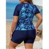 imageSOLY HUX Womens Plus Size Tankini Swimsuits Tropical Rash Guard Short Sleeve Swim Shirt with Shorts Two Piece Bathing SuitDark Blue Tropical