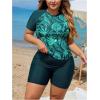 imageSOLY HUX Womens Plus Size Tankini Swimsuits Tropical Rash Guard Short Sleeve Swim Shirt with Shorts Two Piece Bathing SuitGreen Tropical