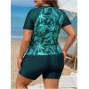 imageSOLY HUX Womens Plus Size Tankini Swimsuits Tropical Rash Guard Short Sleeve Swim Shirt with Shorts Two Piece Bathing SuitGreen Tropical