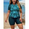 imageSOLY HUX Womens Plus Size Tankini Swimsuits Tropical Rash Guard Short Sleeve Swim Shirt with Shorts Two Piece Bathing SuitGreen Tropical