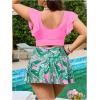 imageSOLY HUX Womens Plus Size Tankini Swimsuits V Neck Ruffle Tropical Print Swim Skirt Two Piece Bathing SuitMulticoloured Tropical