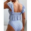 imageSOLY HUX Womens Ruffle Trim Swimsuits Striped Tankini Set High Waisted Two Piece Bathing SuitsBlue and White