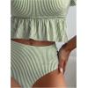 imageSOLY HUX Womens Ruffle Trim Swimsuits Striped Tankini Set High Waisted Two Piece Bathing SuitsGreen Striped