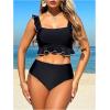 imageSOLY HUX Womens Tankini Swimsuits Ruffle Square Neck Tops and High Waisted Swim Bottoms Two Piece Bathing SuitSolid Black