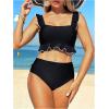 imageSOLY HUX Womens Tankini Swimsuits Ruffle Square Neck Tops and High Waisted Swim Bottoms Two Piece Bathing SuitSolid Black