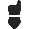 imageSOLY HUX Bathing Suit for Women One Shoulder Ruched High Waisted Bikini Sets Two Piece SwimsuitPlain Black