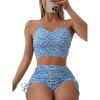 imageSOLY HUX Bikini Sets for Women Floral Print Top and Drawstring Side Shorts Bikini Bathing Suits 2 Piece SwimsuitBlue Ditsy Floral