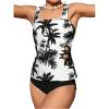 imageSOLY HUX Girls Swimsuits Tropical Print Cutout Tankini Set 2 Piece Summer Bathing SuitsBlack and White
