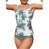 imageSOLY HUX Girls Swimsuits Tropical Print Cutout Tankini Set 2 Piece Summer Bathing SuitsGreen and White