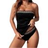 imageSOLY HUX Tankini Swimsuits for Women Chevron Print Bandeau Bikini Two Piece Bathing SuitsBlack Chevron