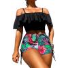 imageSOLY HUX Tankini Swimsuits for Women Cold Shoulder Ruffle Tops and Floral Print Shorts Bathing Suits Two Piece SwimsuitMulticoloured Tropical