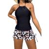 imageSOLY HUX Tankini Swimsuits for Women Floral Print Bathing Suit Drawstring Halter Tops and Shorts Two Piece SwimsuitBlack Floral