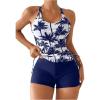 imageSOLY HUX Tankini Swimsuits for Women Tropical Print Swimsuit Drawstring Tops and Shorts Two Piece Bathing SuitRoyal Blue Tropical